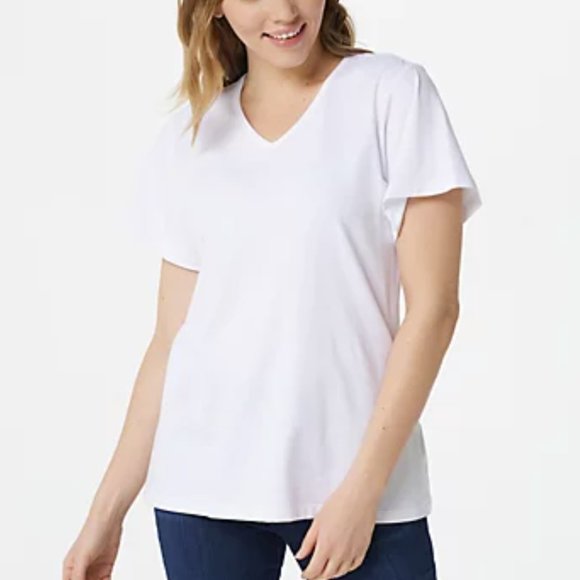 Denim & Co Essentials Jersey Flutter Sleeve V-Neck Top  10122 - Picture 1 of 2